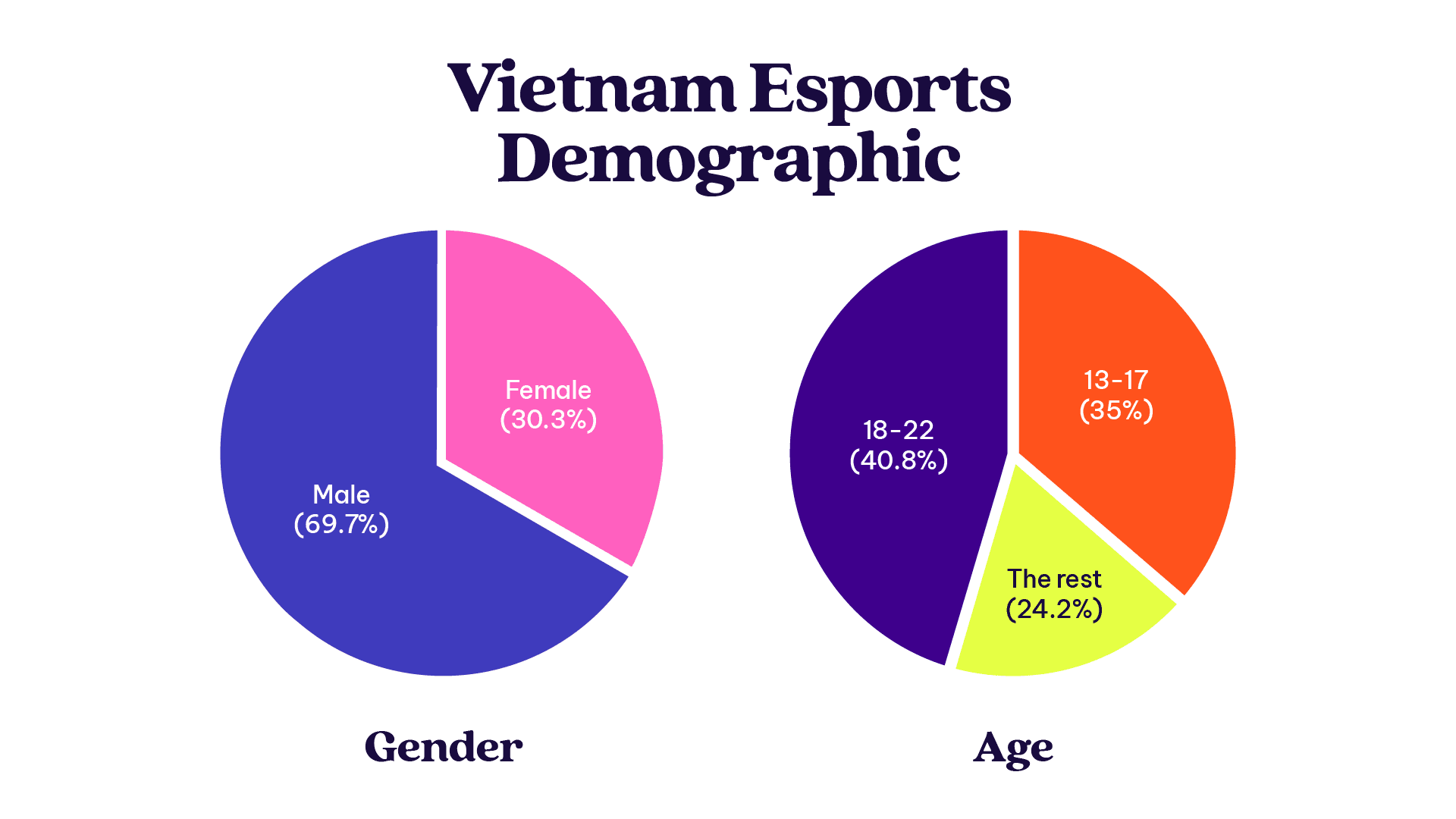 This is an infographic that shows the demographic breakdown of Vietnam's Esports industry 