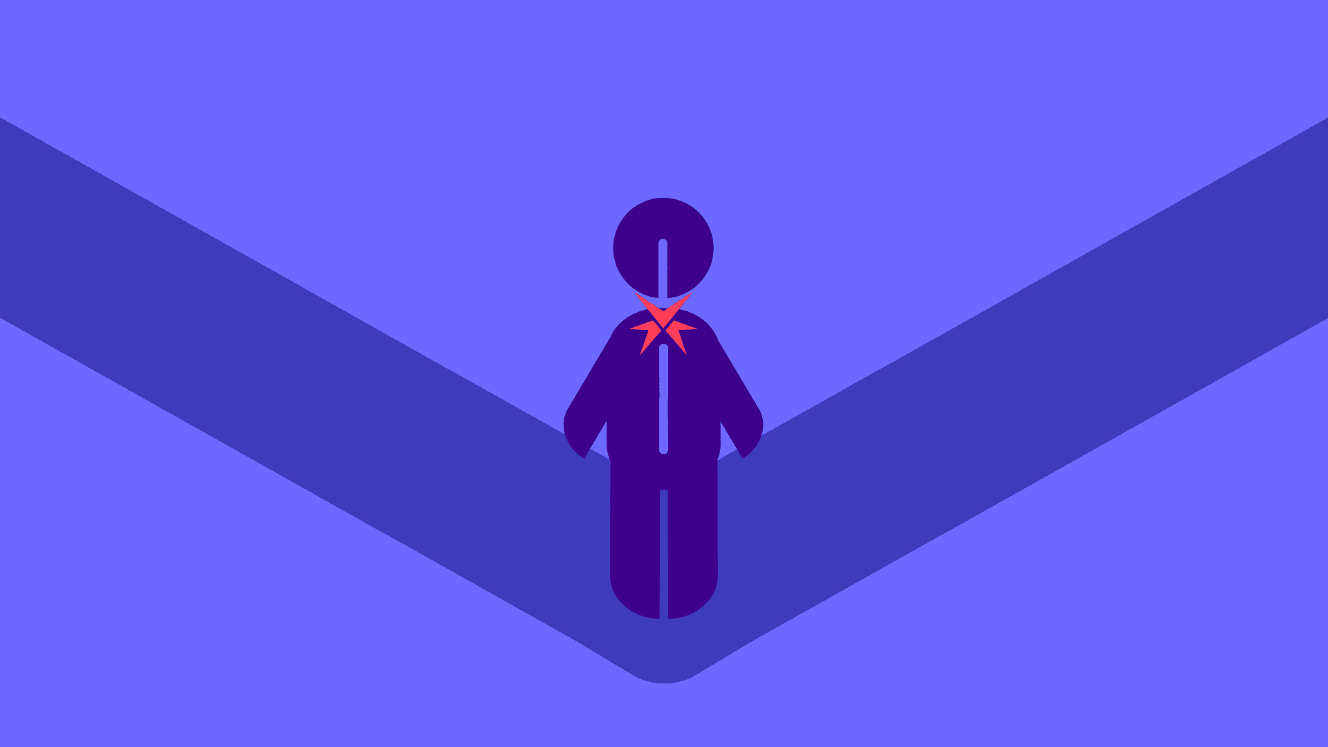 This is a graphic image of a young person standing between two roads made from WCC elements