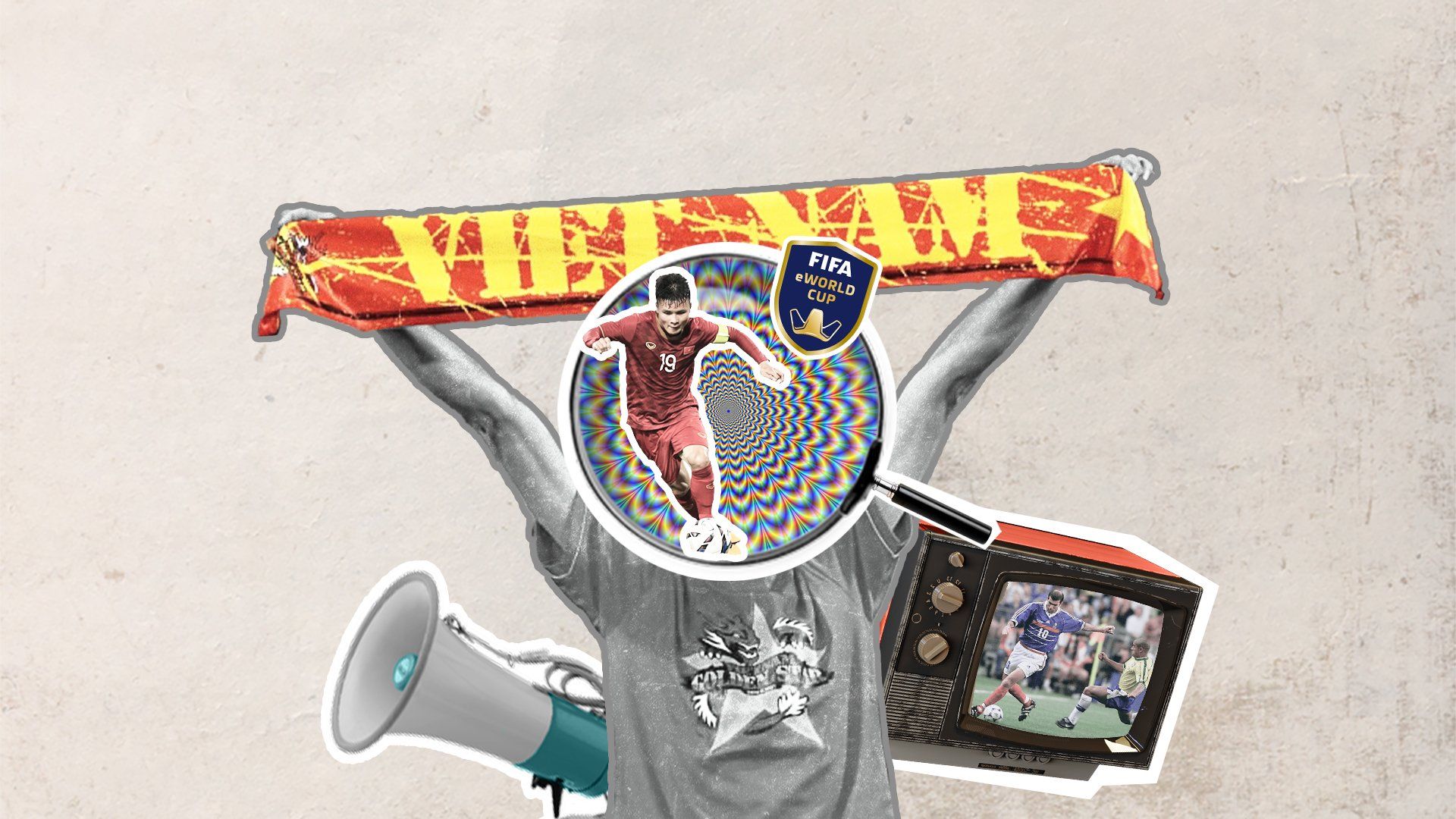 This is a collage to illustrate an article "Everything you need to know about Vietnamese football fans"