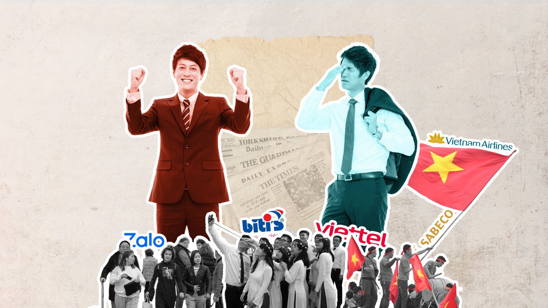 This is a collage to illustrate an article "marketing in Vietnam - the opportunities and challenges""